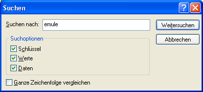 regedit Such Fenster